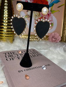Drop heart and pearl earrings