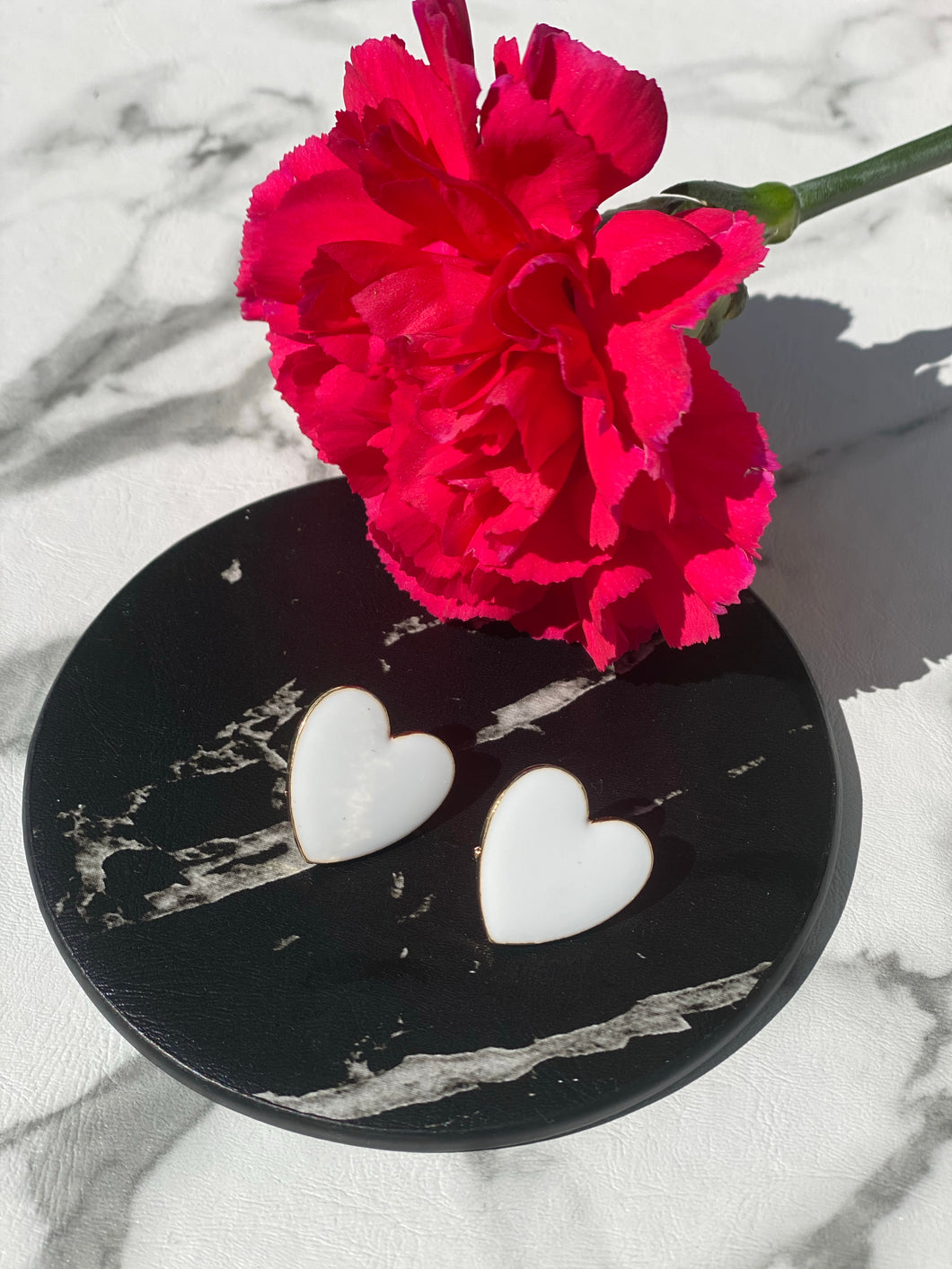 White heart earrings